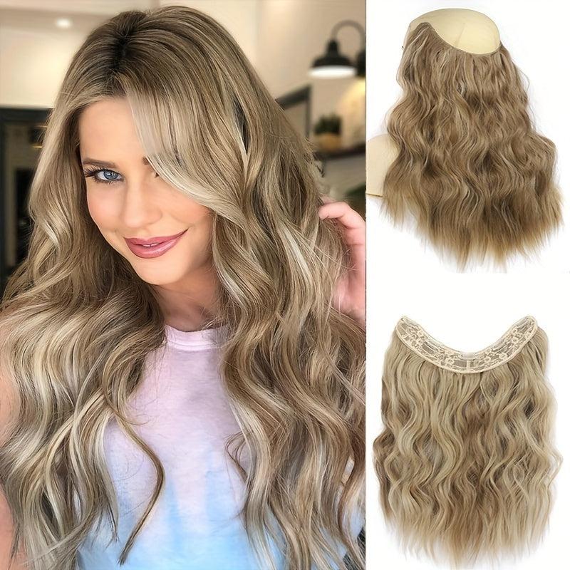 Wavy U Part Hair Extensions 18 Inch Long 5 Clips Synthetic Hairpieces for Women