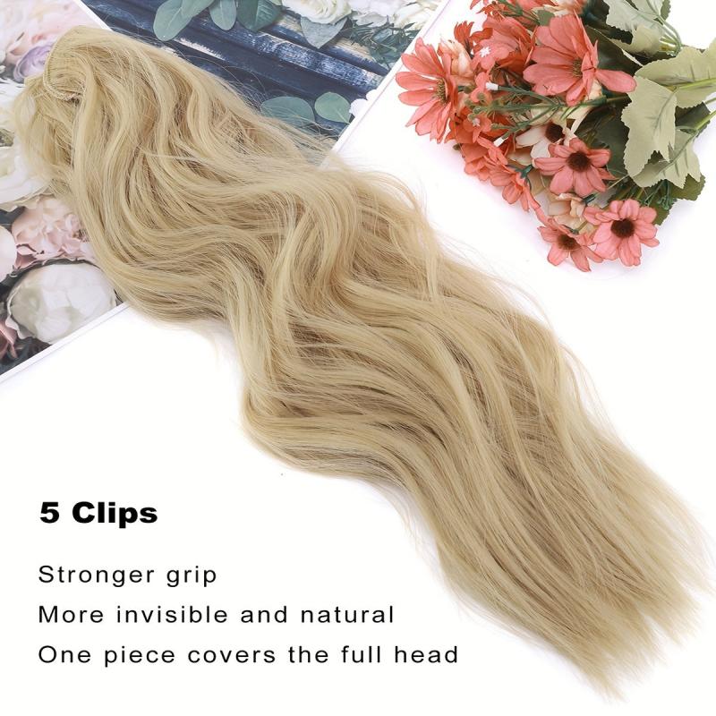 Wavy U Part Hair Extensions 18 Inch Long 5 Clips Synthetic Hairpieces for Women
