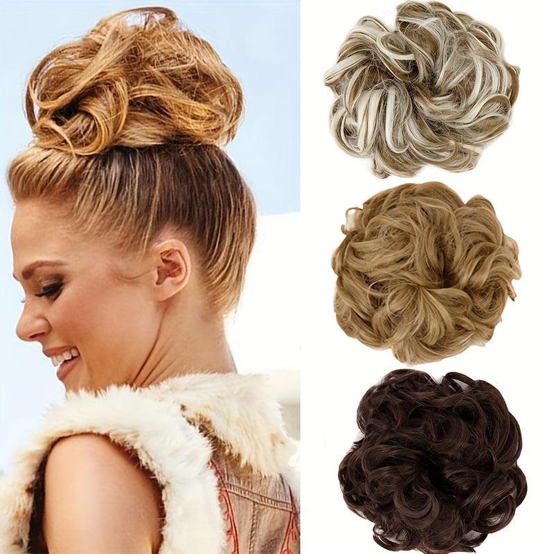 Messy Donut Hair Buns Updo Chignon with Hair Rope Extensions