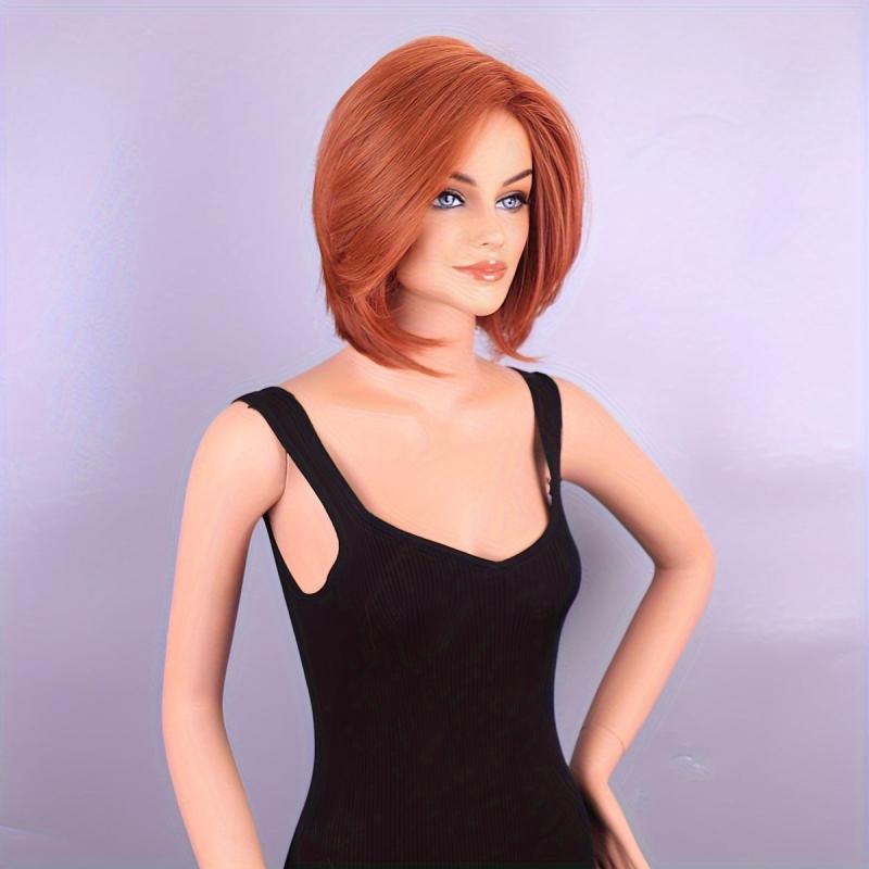 Short Curly Bob Cut Wig Synthetic Wig Reddish Brown Ginger Orange Wig