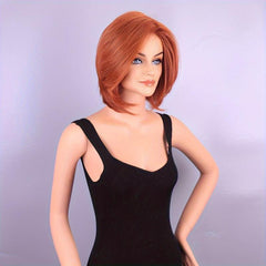 Short Curly Bob Cut Wig Synthetic Wig Reddish Brown Ginger Orange Wig