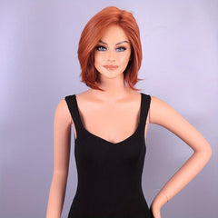 Short Curly Bob Cut Wig Synthetic Wig Reddish Brown Ginger Orange Wig