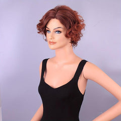 Short Curly Bob Cut Wig Synthetic Wig Reddish Brown Ginger Orange Wig