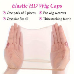 2 PCS HD Invisible Wig Caps High Elasticity Soft Breathable Nylon Caps