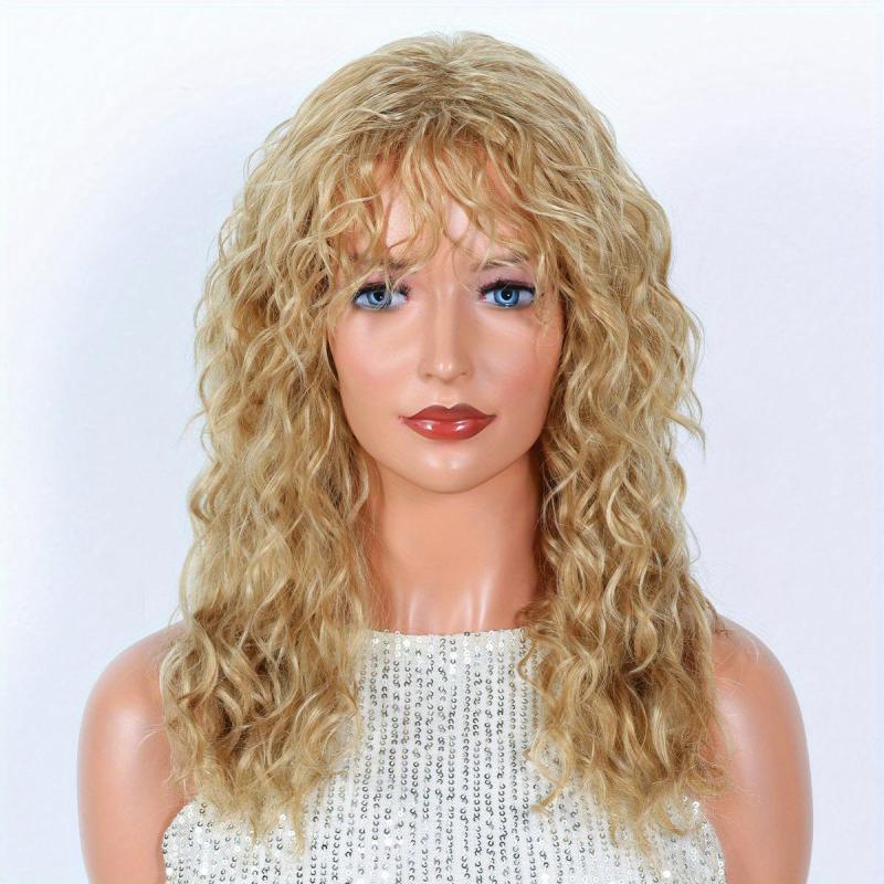 Long Curly Wigs with Bangs for Women