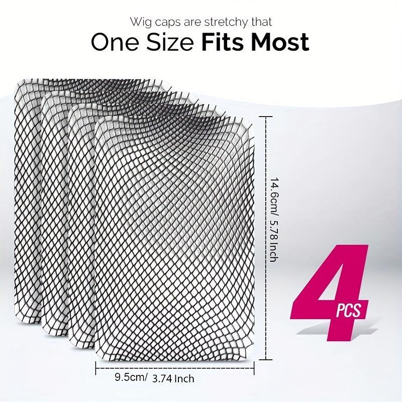 4Pcs Long Wig Caps Open End Mesh Net Liner Weaving Cap for Women