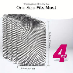 4Pcs Long Wig Caps Open End Mesh Net Liner Weaving Cap for Women