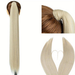 12 Cm Long Straight Ponytail Extensions Clip In Wrap Around Synthetic Hair