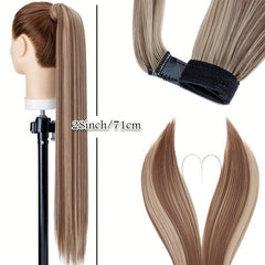 12 Cm Long Straight Ponytail Extensions Clip In Wrap Around Synthetic Hair
