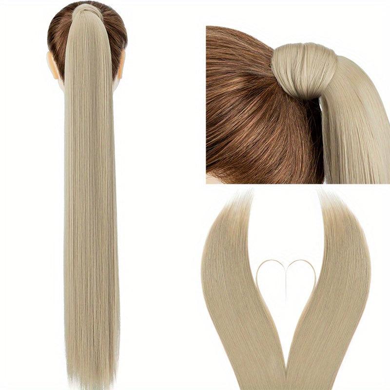 12 Cm Long Straight Ponytail Extensions Clip In Wrap Around Synthetic Hair