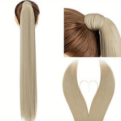 12 Cm Long Straight Ponytail Extensions Clip In Wrap Around Synthetic Hair