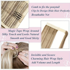 12 Cm Long Straight Ponytail Extensions Clip In Wrap Around Synthetic Hair