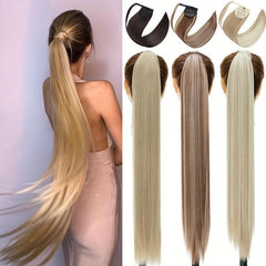 12 Cm Long Straight Ponytail Extensions Clip In Wrap Around Synthetic Hair
