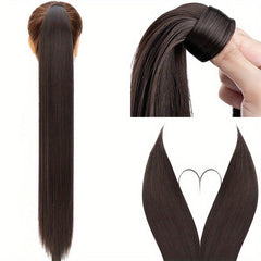 12 Cm Long Straight Ponytail Extensions Clip In Wrap Around Synthetic Hair
