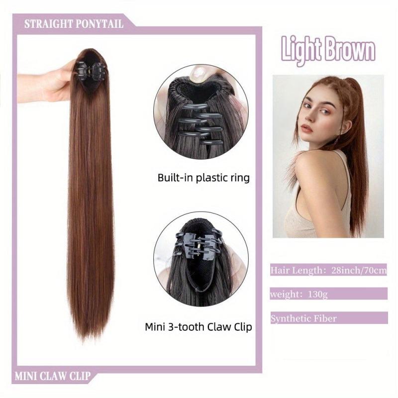 12 Cm Long Claw Clip In Ponytail Extensions Straight Synthetic Fiber Hair