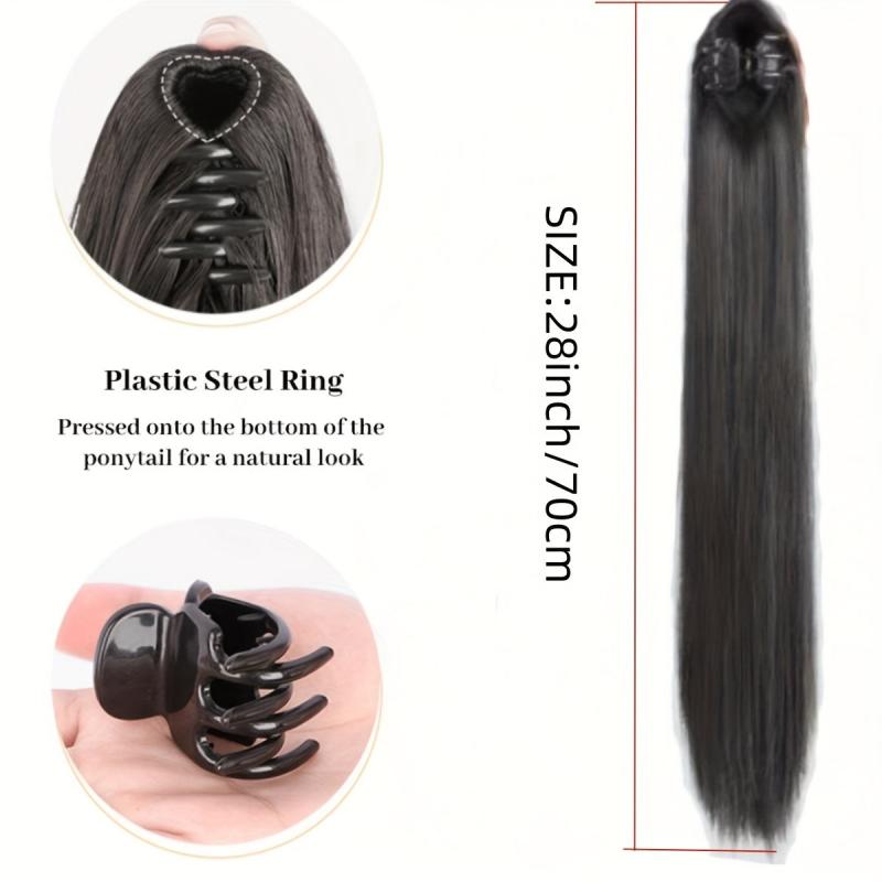 12 Cm Long Claw Clip In Ponytail Extensions Straight Synthetic Fiber Hair