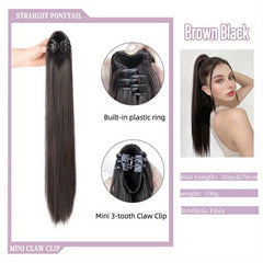 12 Cm Long Claw Clip In Ponytail Extensions Straight Synthetic Fiber Hair