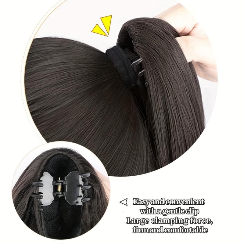 12 Cm Long Claw Clip In Ponytail Extensions Straight Synthetic Fiber Hair