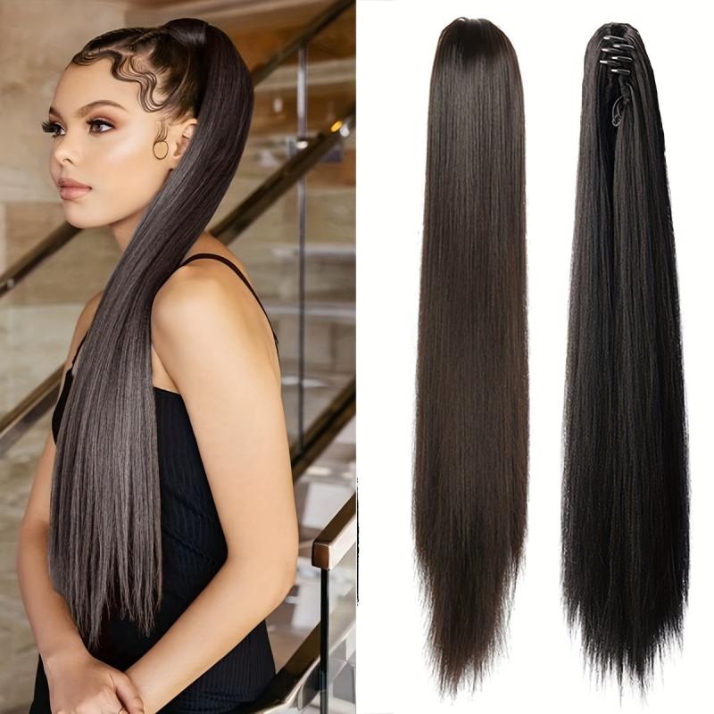 12 Cm Long Claw Clip In Ponytail Extensions Straight Synthetic Fiber Hair