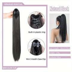 12 Cm Long Claw Clip In Ponytail Extensions Straight Synthetic Fiber Hair