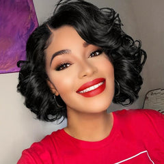Short Big Curly Wavy Layered Wigs Side Part Curly Bob Synthetic Wig For Women