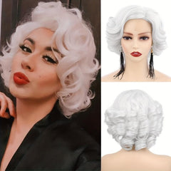 Short Big Curly Wavy Layered Wigs Side Part Curly Bob Synthetic Wig For Women