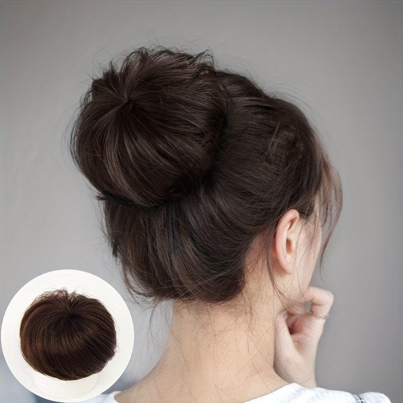 Hair Bun Updo Pull Rope Ball Head Button Type Straight Hair Bag