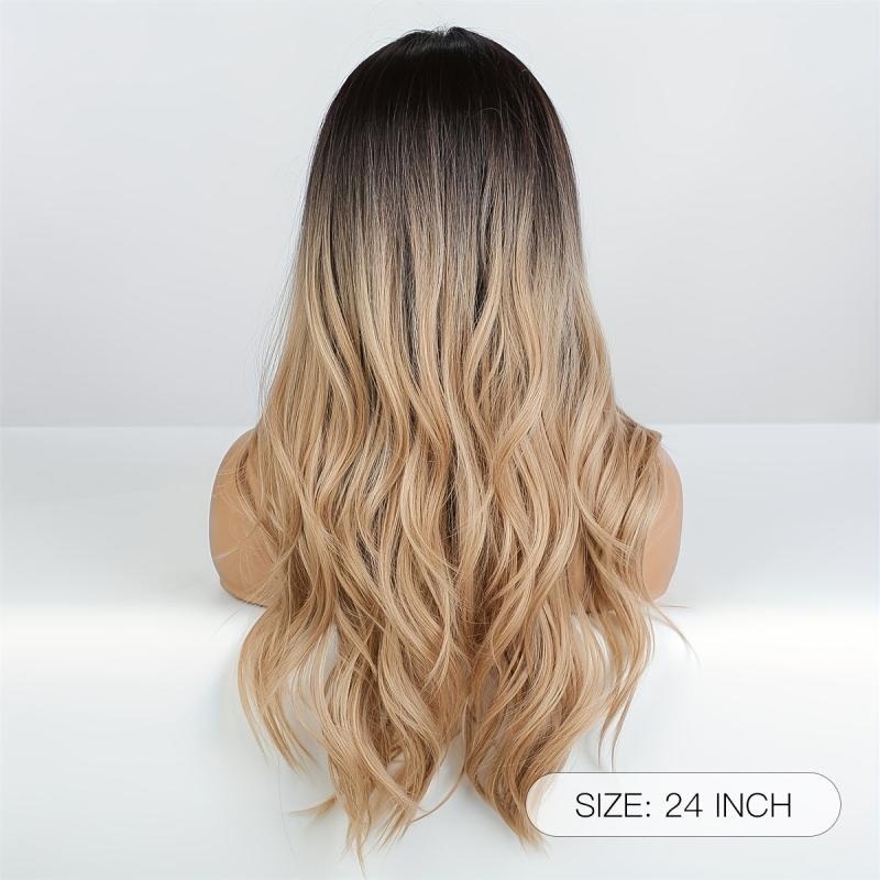 Long Wavy Hair Wig Butterfly Haircut Highlight Synthetic Hair Replacement