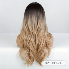 Long Wavy Hair Wig Butterfly Haircut Highlight Synthetic Hair Replacement