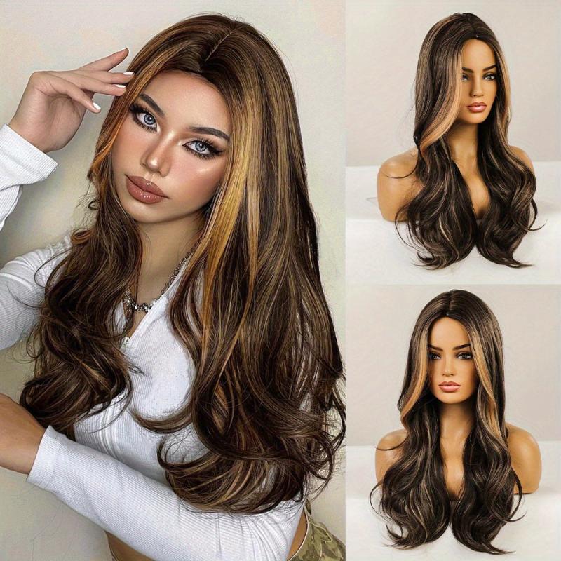 Long Wavy Hair Wig Butterfly Haircut Highlight Synthetic Hair Replacement
