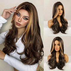 Long Wavy Hair Wig Butterfly Haircut Highlight Synthetic Hair Replacement