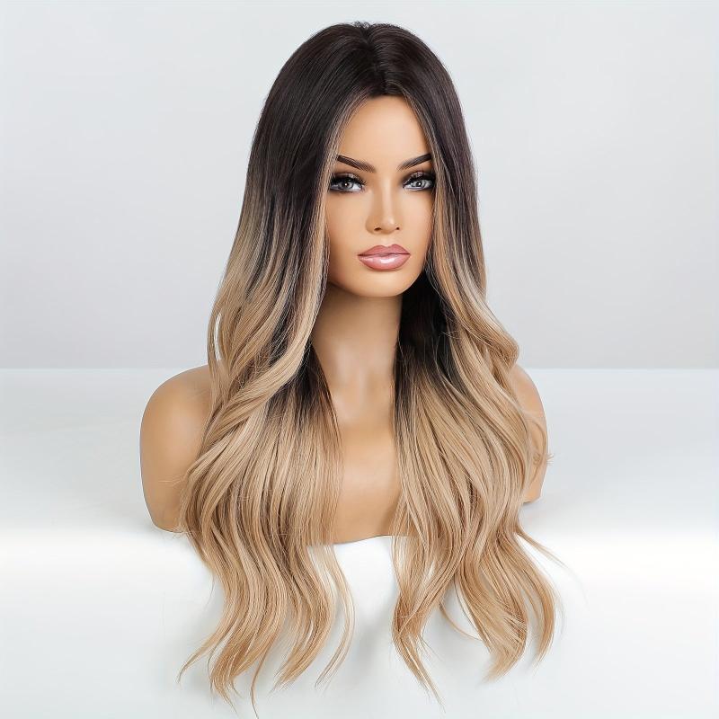 Long Wavy Hair Wig Butterfly Haircut Highlight Synthetic Hair Replacement