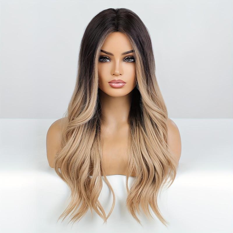 Long Wavy Hair Wig Butterfly Haircut Highlight Synthetic Hair Replacement