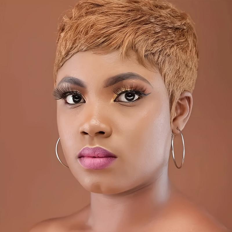 180 Density Pixie Cut Wig Short Straight Human Hair Female Wig 10-16cm Long
