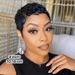 180 Density Pixie Cut Wig Short Straight Human Hair Female Wig 10-16cm Long