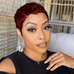 180 Density Pixie Cut Wig Short Straight Human Hair Female Wig 10-16cm Long