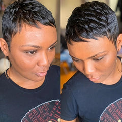 180 Density Pixie Cut Wig Short Straight Human Hair Female Wig 10-16cm Long
