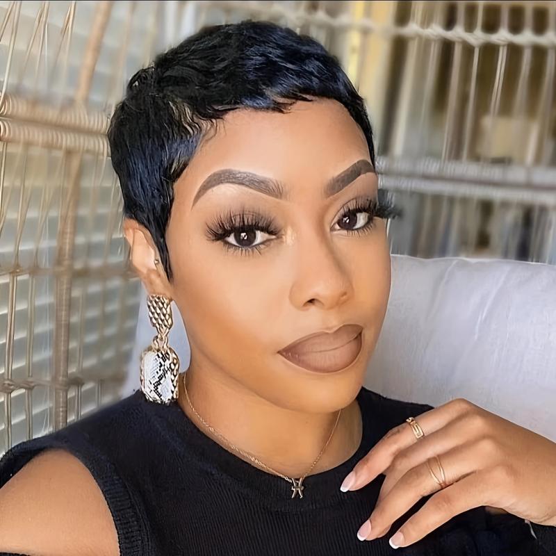 180 Density Pixie Cut Wig Short Straight Human Hair Female Wig 10-16cm Long