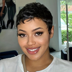 180 Density Pixie Cut Wig Short Straight Human Hair Female Wig 10-16cm Long