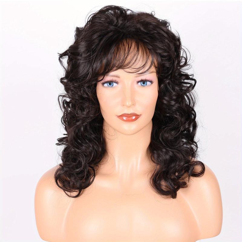 50 8 Cm Long Curly Brown Blonde Wigs With Bangs Synthetic Hair Replacement