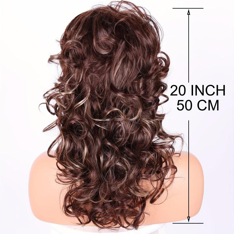 50 8 Cm Long Curly Brown Blonde Wigs With Bangs Synthetic Hair Replacement