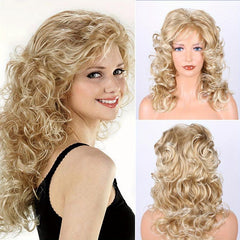50 8 Cm Long Curly Brown Blonde Wigs With Bangs Synthetic Hair Replacement
