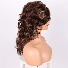 50 8 Cm Long Curly Brown Blonde Wigs With Bangs Synthetic Hair Replacement