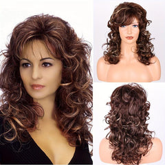 50 8 Cm Long Curly Brown Blonde Wigs With Bangs Synthetic Hair Replacement