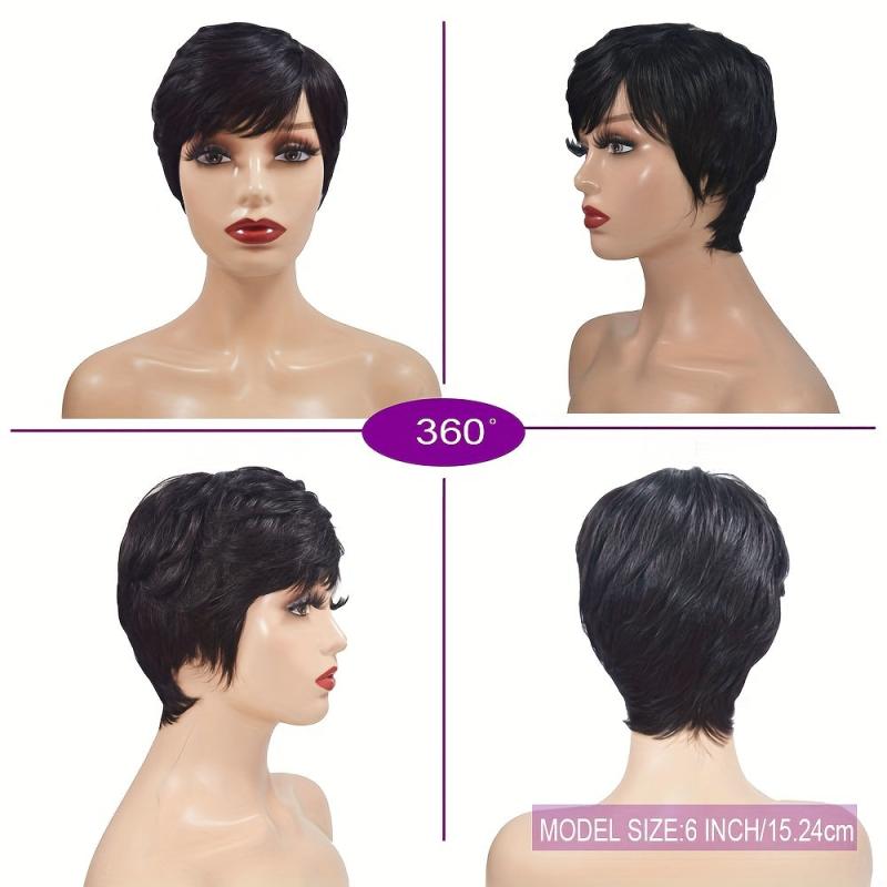Pixie Cut Wig Human Hair Wigs With Bangs Natural Short Wig Layered Wavy Wigs