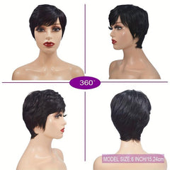 Pixie Cut Wig Human Hair Wigs With Bangs Natural Short Wig Layered Wavy Wigs