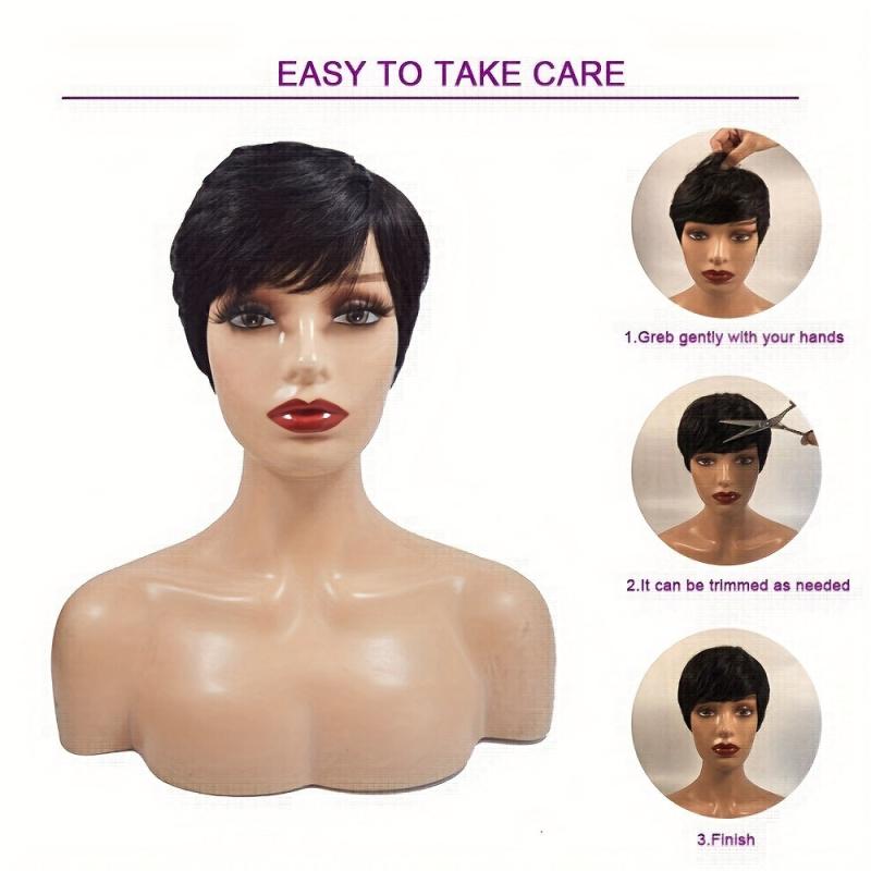 Pixie Cut Wig Human Hair Wigs With Bangs Natural Short Wig Layered Wavy Wigs
