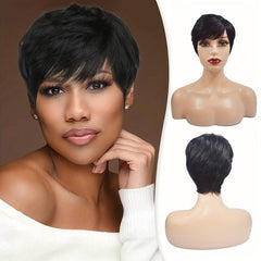 Pixie Cut Wig Human Hair Wigs With Bangs Natural Short Wig Layered Wavy Wigs