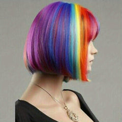 Colorful Rainbow Short Bob Wig with Bangs for Party Cosplay
