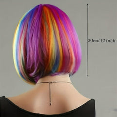 Colorful Rainbow Short Bob Wig with Bangs for Party Cosplay